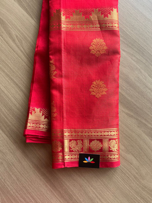 Red Long Border Mangalagiri Silk Cotton Saree-14400