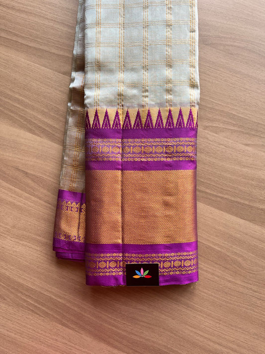 Checked Contrast Border Mangalagiri Silk Cotton Saree -14403