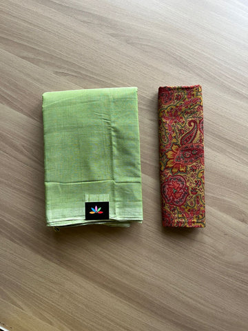 Simple Handloom Mangalagiri Cotton Saree with Contrast Blouse -14495