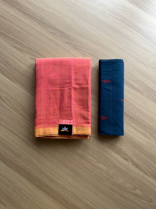 Simple Handloom Mangalagiri Cotton Saree with Contrast Blouse -14496