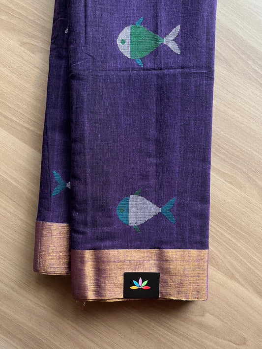 Handloom Fish Weave Bengal Soft Cotton Saree-14526