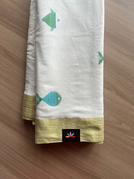 Handloom Fish Weave Bengal Soft Cotton Saree-14528