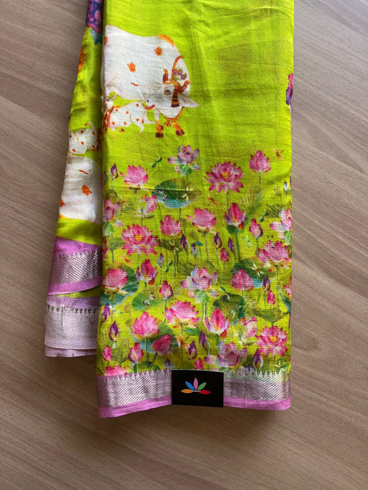 Pichwai Digital Printed Mangalagiri Silk Cotton Saree -14617