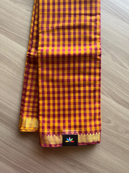 Checked Handloom Mangalagiri Cotton Saree -14641