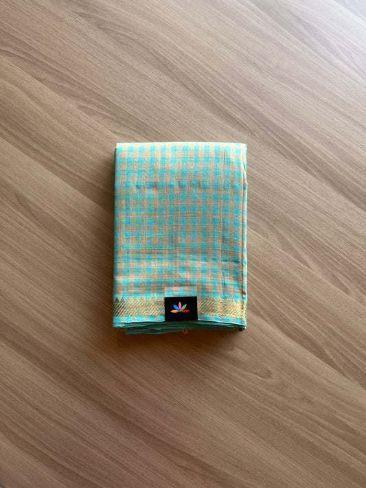 Checked Handloom Mangalagiri Cotton Saree -14642