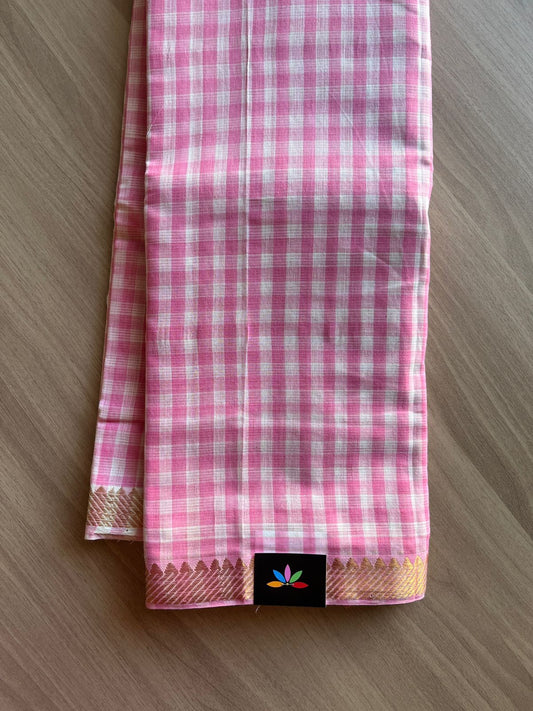 Checked Handloom Mangalagiri Cotton Saree -14645