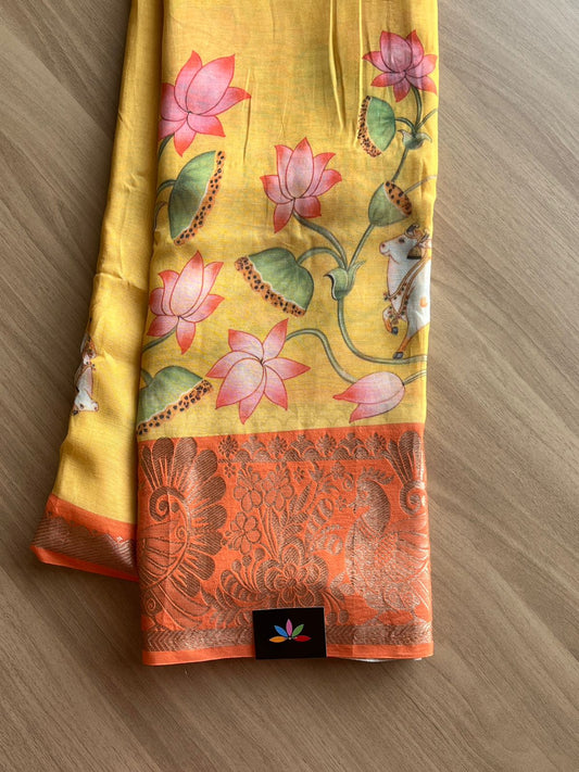 Big Border Digital Printed Mangalagiri Silk Cotton Saree -14706