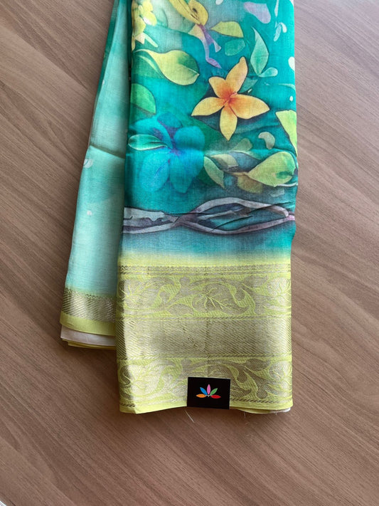 Big Border Digital Printed Mangalagiri Silk Cotton Saree -14707