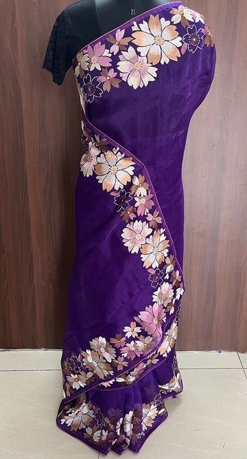 Embroidered Pure Organza Silk Saree-14790