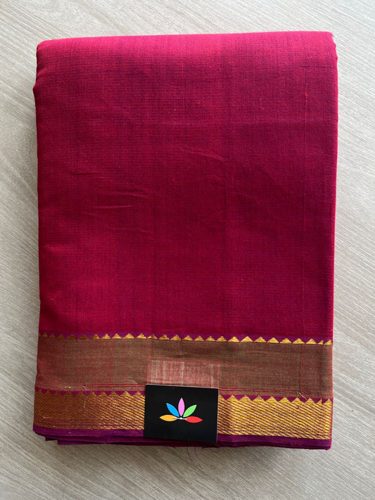 Reddish Maroon Handwoven Contrast Border Mangalagiri Cotton Saree -14807-14809