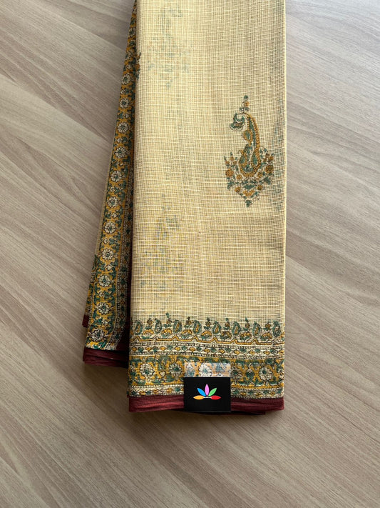 Block Printed Kota Doria Saree (Without Blouse) -15195