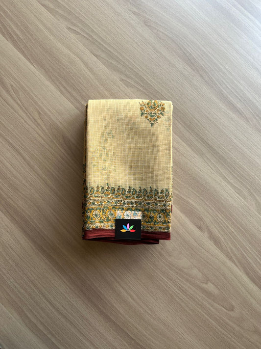 Block Printed Kota Doria Saree (Without Blouse) -15195