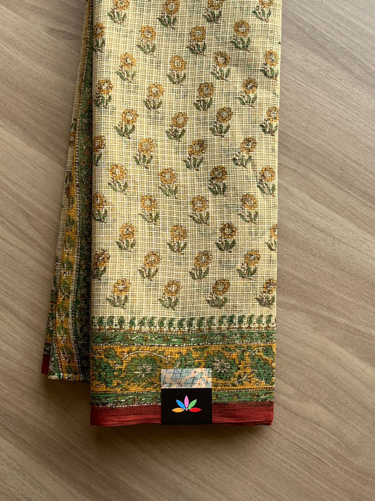 Block Printed Kota Doria Saree (Without Blouse) -15197