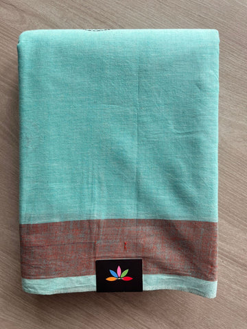 Light Aqua Shade Kantha Stitch Cotton Saree -15226