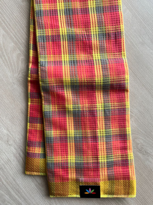 Multi Color Checked Missing checks Handloom Mangalagiri Cotton Saree -15275