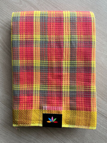 Multi Color Checked Missing checks Handloom Mangalagiri Cotton Saree -15275
