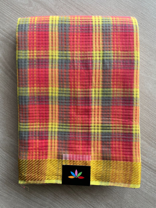 Multi Color Checked Missing checks Handloom Mangalagiri Cotton Saree -15275