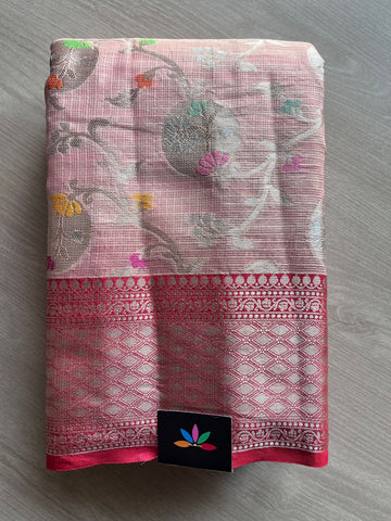 Pink Beige Zari Border Tissue Kota Saree -15814