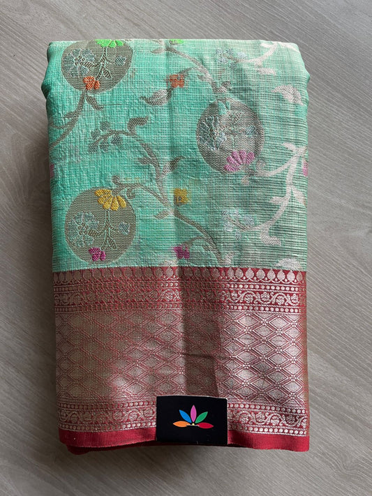 Aquamarine Green Zari Border Tissue Kota Saree -15815