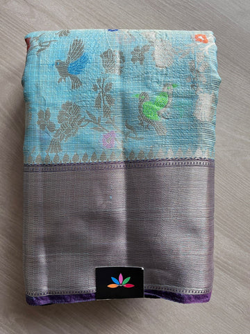 Tiffany Blue Zari Border Tissue Kota Saree -15817