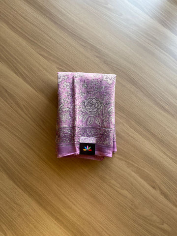 Handblock Printed Fine Kota Doria Saree Without Zari Border -16132
