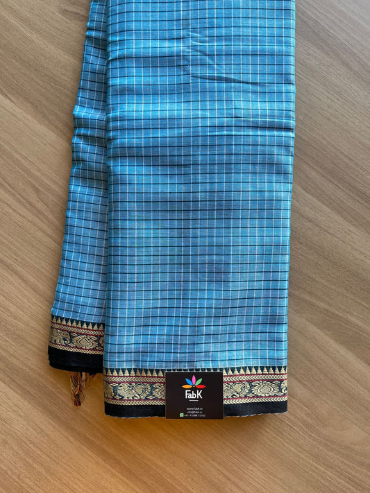 Checked Small Border Narayanpet Cotton Saree -22650-22651