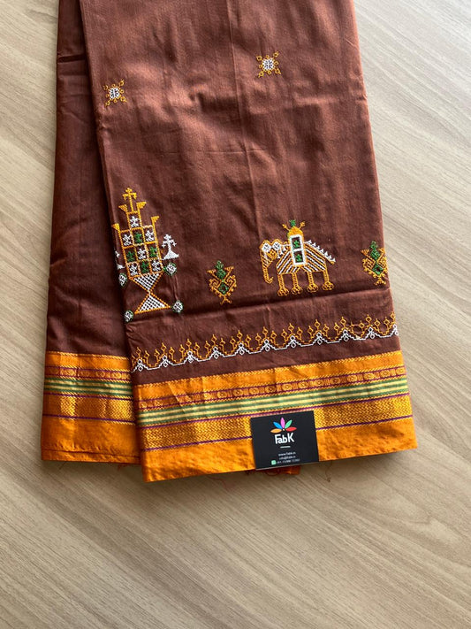 Ilkal Border Kasuti Machine Embroidered Art Silk Saree -16217