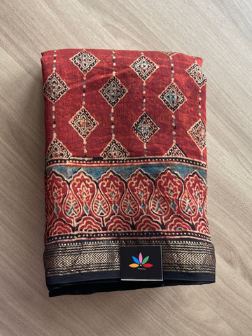 Ajrakh Maheshwari Silk Cotton Saree -16622
