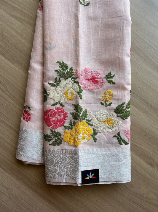 Machine Emrboidered Blended Tissue Saree -17306