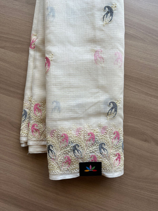 Machine Embroidered Pure Kota Saree (Without Blouse) -17311