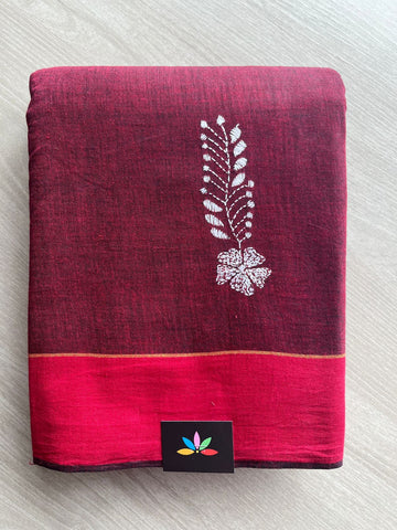 Double Tone (Maroon/Black) Kantha Stitch Cotton Saree -17502