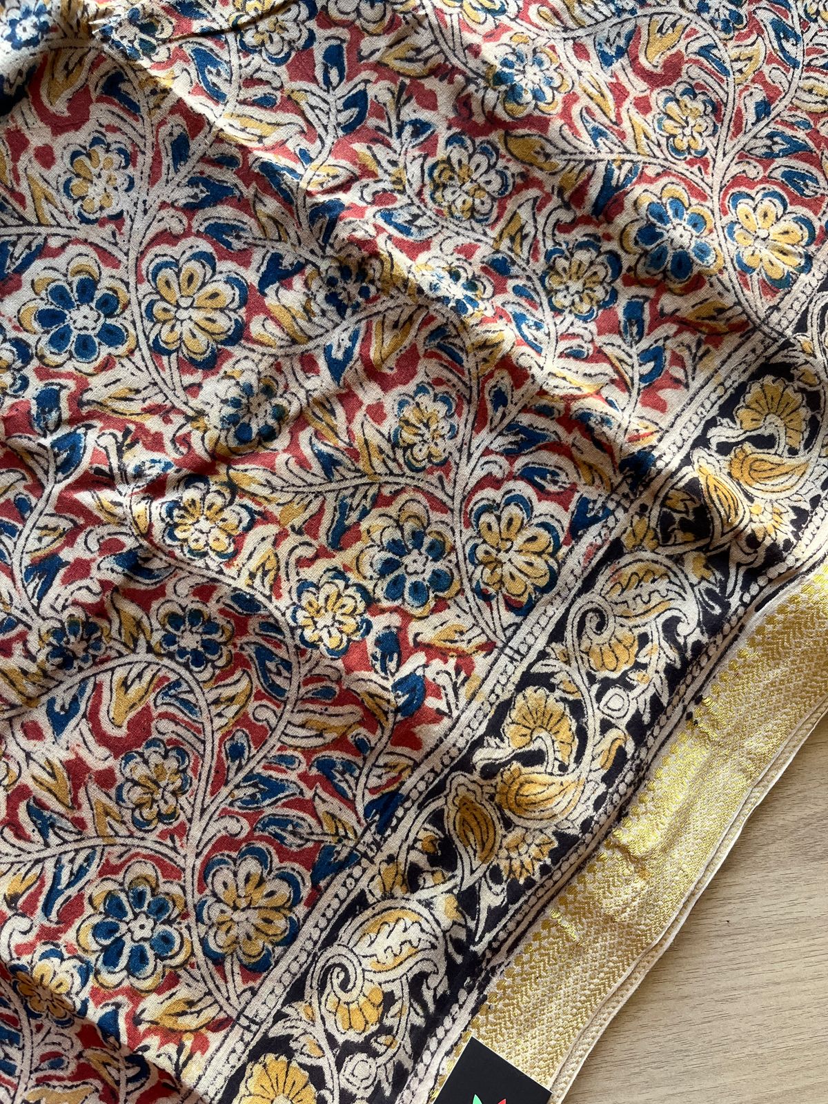 Handblock Printed Kalamkari Cotton Saree -17979 – Fabk-in