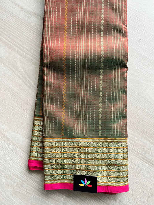 Handwoven Kanchi Silk Cotton Saree With Fish Inspired Weave -183