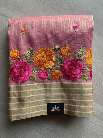Muted Rose Pink Embroidered Tissue Kota Saree-18670