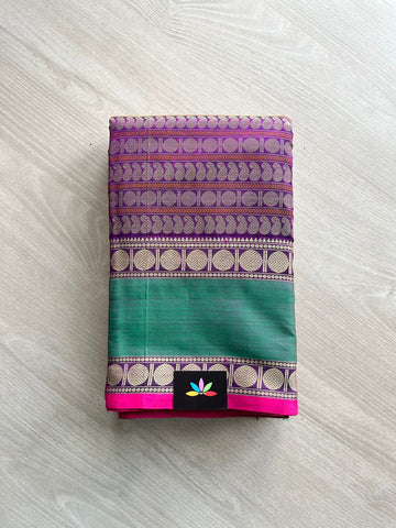 Handwoven Kanchi Silk Cotton With Rettapet Rudraksh Border -189_S