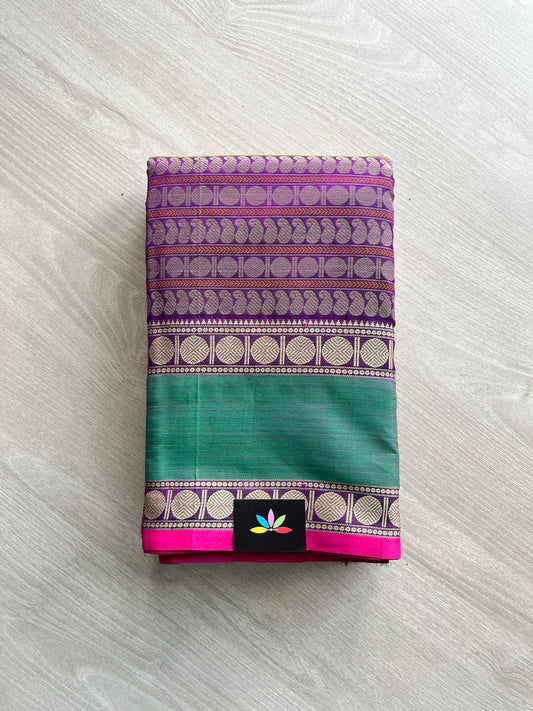 Handwoven Kanchi Silk Cotton With Rettapet Rudraksh Border -189_S