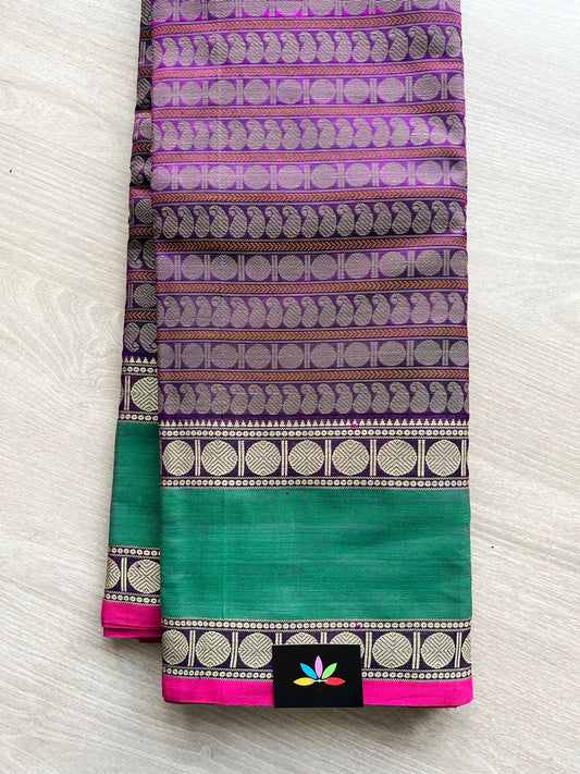 Handwoven Kanchi Silk Cotton With Rettapet Rudraksh Border -189_S