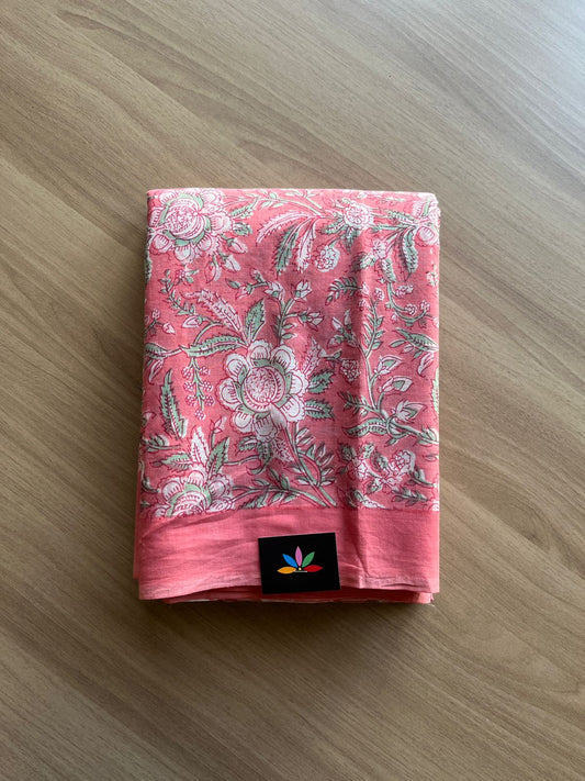 Handblock Printed Mul Cotton Saree -19018 -19019