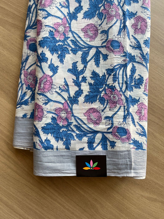 Handblock Printed Mul Cotton Saree -19026 -19027