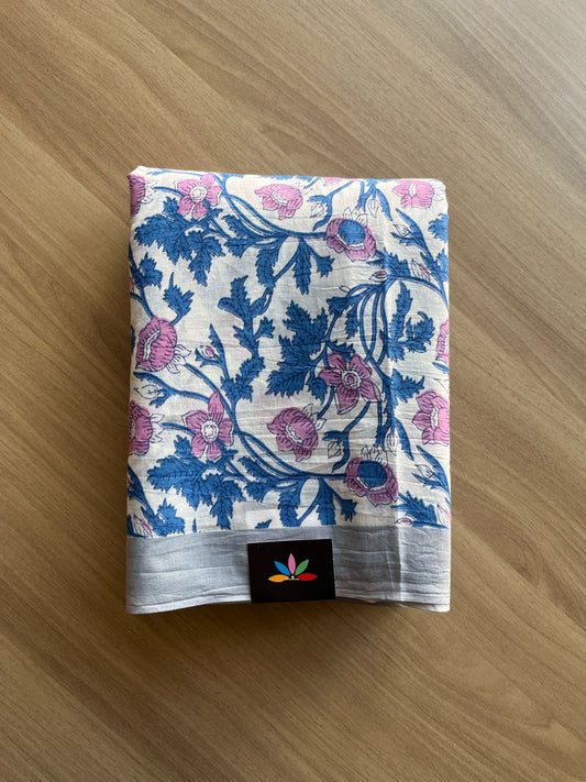 Handblock Printed Mul Cotton Saree -19026 -19027