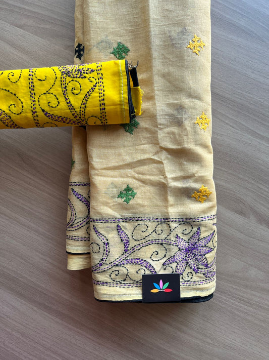 Gujarati Stitch with Kantha Cotton Saree -19049