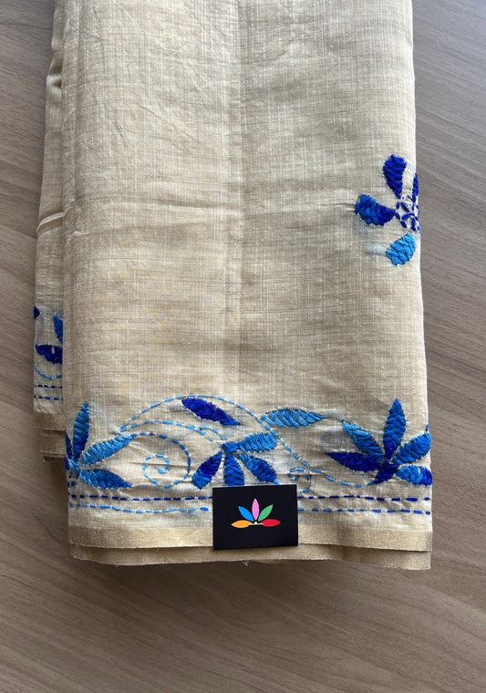 Semi Tussar Kantha Stitch Saree -19054