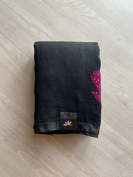 Floral Weave Linen Jamdani Saree- 19079 -19080