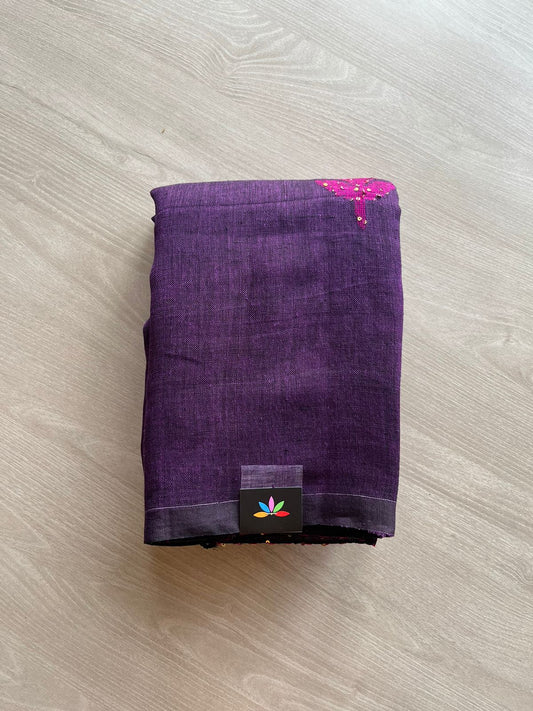 Floral Weave Linen Jamdani Saree- 19081 -19082