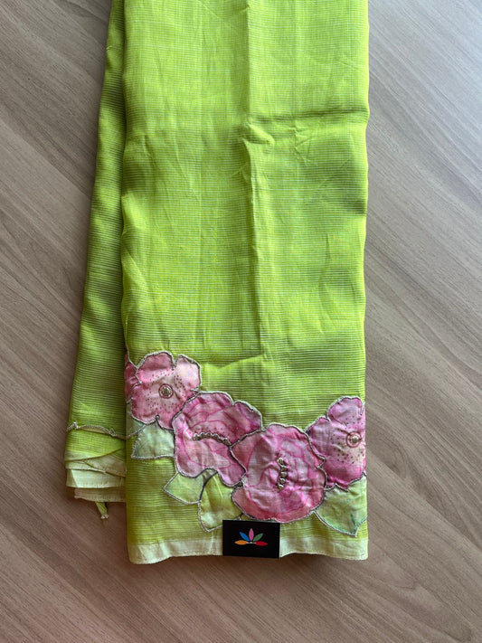 Applique Work Handloom Mangalagiri Silk Cotton Saree -19194
