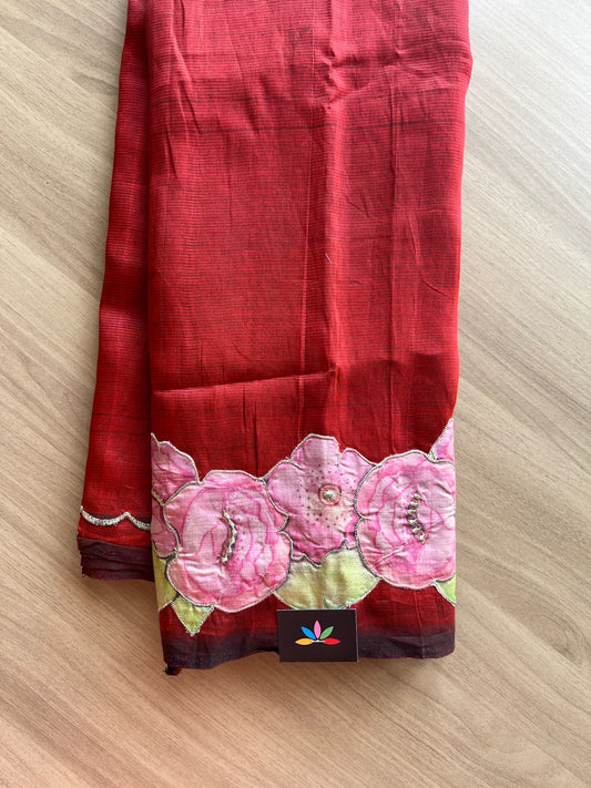 Applique Work Handloom Mangalagiri Silk Cotton Saree -19195