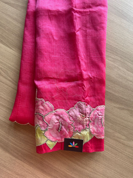 Applique Work Handloom Mangalagiri Silk Cotton Saree -19196
