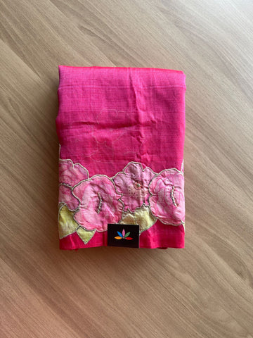 Applique Work Handloom Mangalagiri Silk Cotton Saree -19196