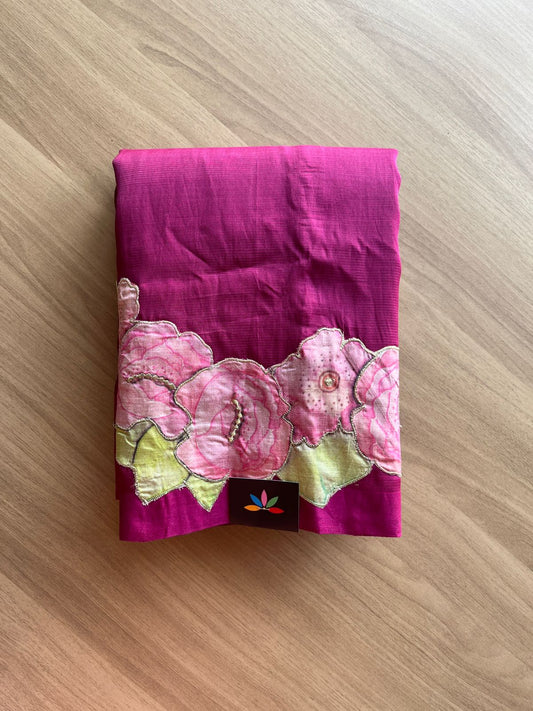 Applique Work Handloom Mangalagiri Silk Cotton Saree -19198
