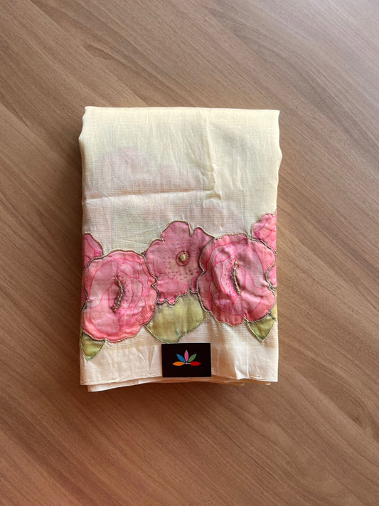 Applique Work Handloom Mangalagiri Silk Cotton Saree -19199